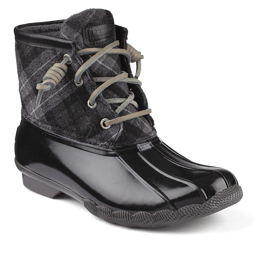 Sperry Womens Size 8 Saltwater Grey Plaid Duck Boots Winter Snow Boot